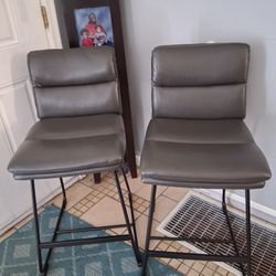 Two Nice Counter Height  Chairs  Gray Leather  50 Or best Offer Serious Inquires Only Please Don't Message If Not interested  Thanks