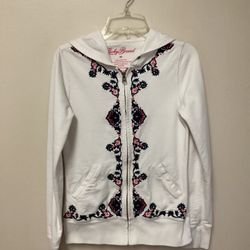 Women’s LUCKY BRAND 100% cotton white hooded zip jacket with embroidering…size-XS