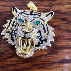 Fully Iced Green Eyed Tiger. Pendent I