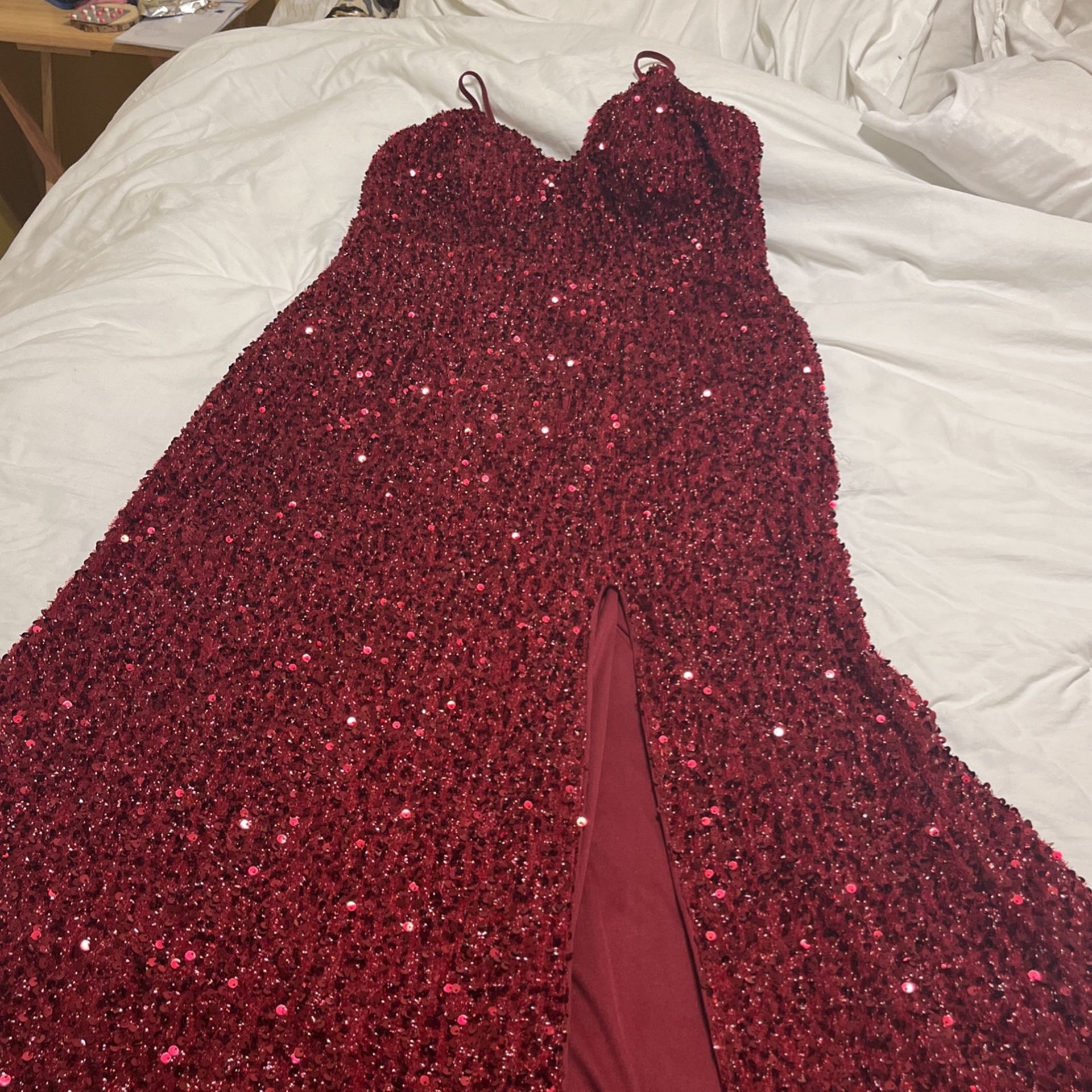 Shimmery Burgundy, Red Dress