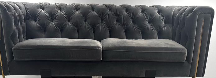 Gray Velvet Tufted Chesterfield Sofa