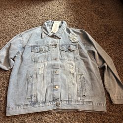 LZLER Jean Jacket for Men, Classic Ripped Slim Denim Jacket with Holes Size Small 