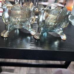 Vintage Jeanette Glass Footed Eagle Candle Holders 