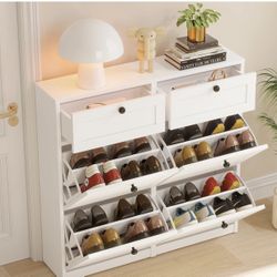 Shoe Cabinet with 4 Flip Drawers & 2 Drawers, Freestanding Shoe Storage Cabinet with Adjustable Shelves, Shoe Organizer for Entryway, Hallway, Living 