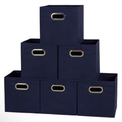 Foldable Fabric Storage Cubes 6-Pack [NEW] – 11x11x11 Stackable Non-Woven Bins with Chipboard Sides & Grommet Handles – Closet, Shelf, Nursery, or Off
