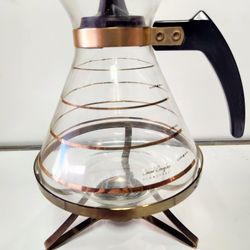 Vintage MCM David Douglas Flameproof Brass Coffee Pot Glass with Brass stand and Candle
