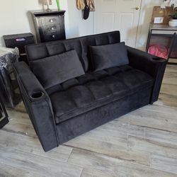 Brand New Pull Out Bed Futon Back 2 Cup Holder & USB OUTLET $389 