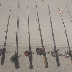 8 Fishing Poles - A Couple Old Rods And Reels - MAKE OFFER