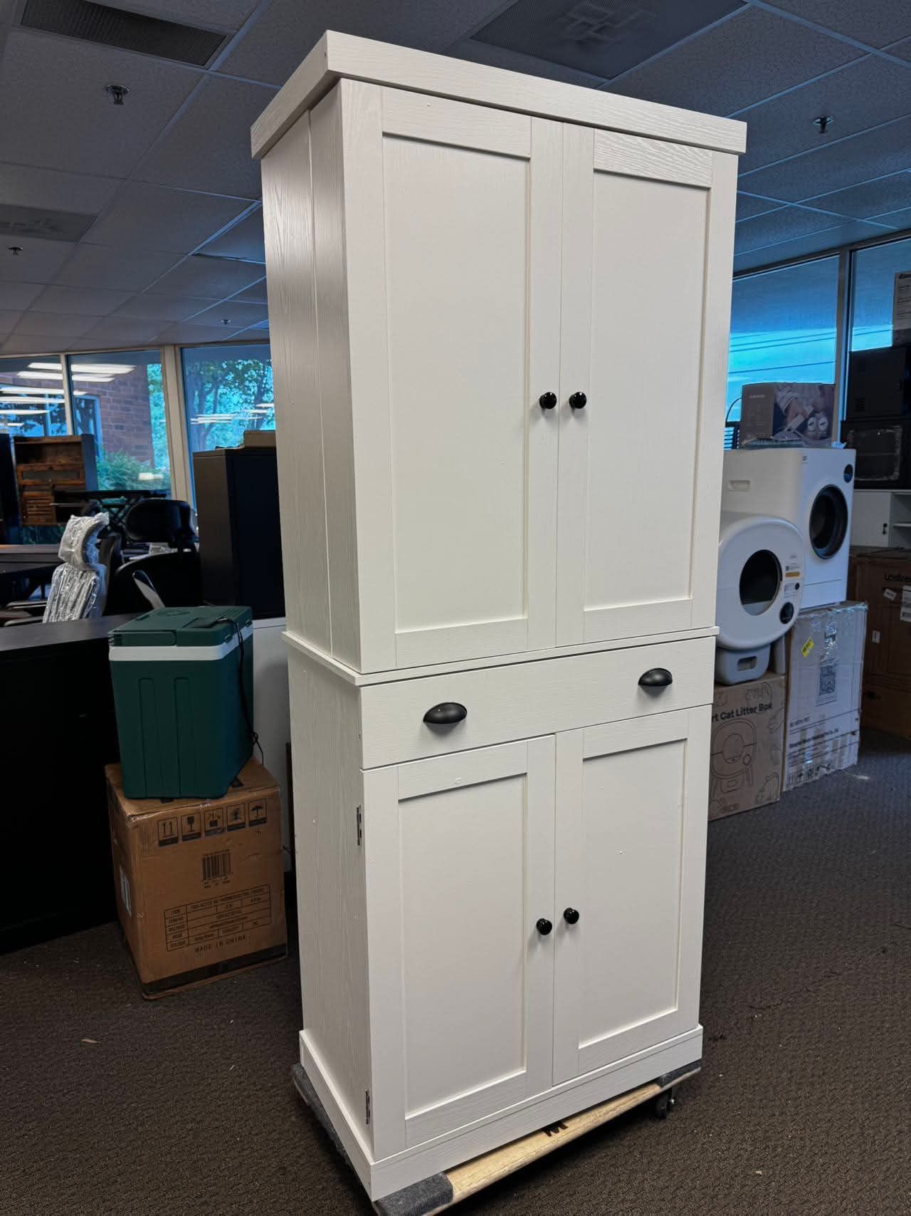 Kitchen Pantry Cabinet 72" Height, Freestanding Cupboard with Drawer, Sliding Storage Rack, and 6 Hanging Shelves for Dining Room, Laundry, White