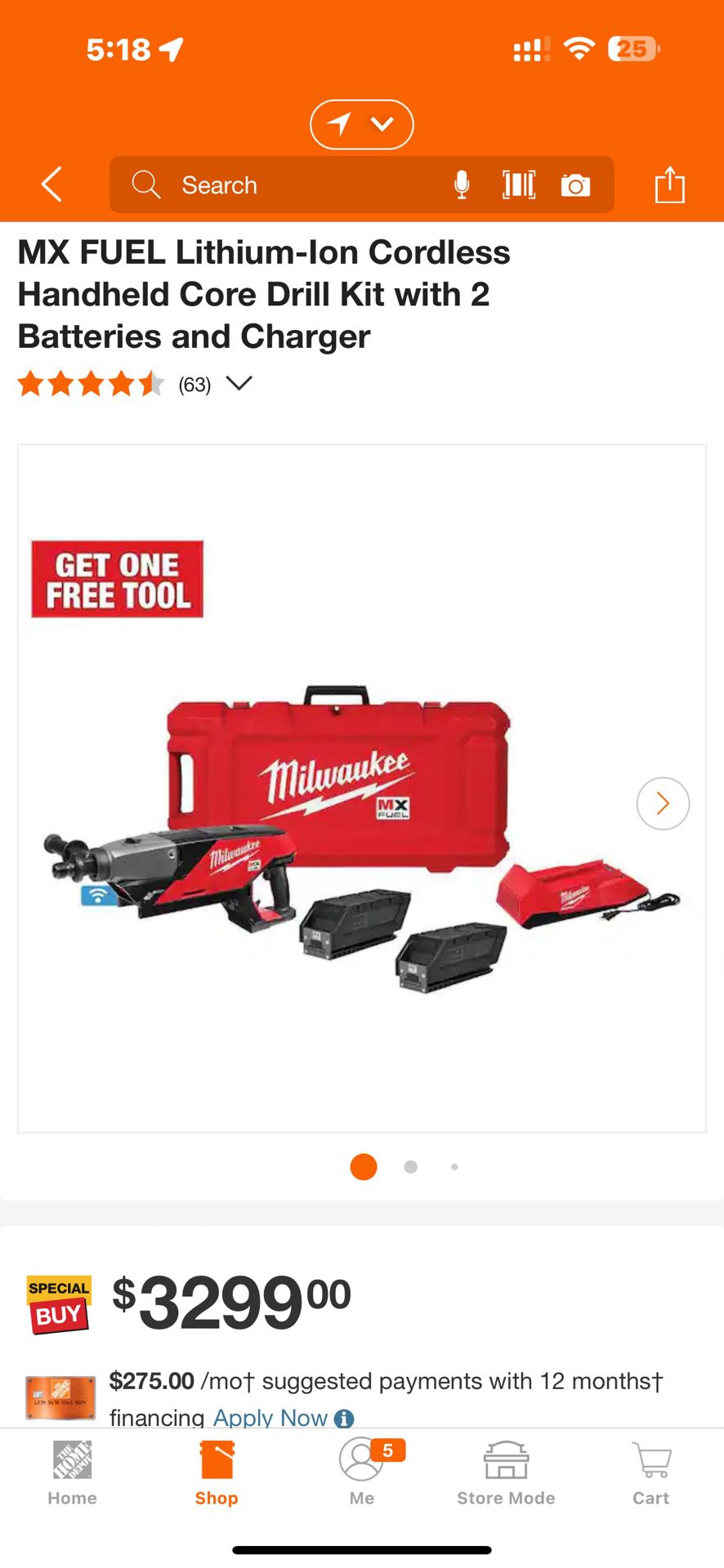 Milwaukee MX FUEL Lithium-Ion Cordless Handheld Core Drill Kit with 2 Batteries & Charger (No Stand)