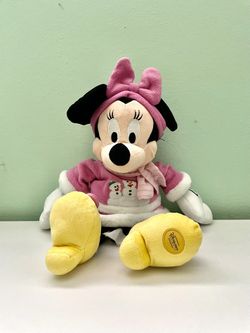 Disney Store Minnie Mouse 16” Snowman Pink Holiday Winter Christmas Plush