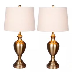 30 in. Plated Antique Gold Urn with Pedestal Base Metal Table Lamp (2-Pack)