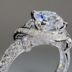 3 Ctw Simulated Moissanite Engagement Sterling Silver Ring. Size 7. Comes With Lighted Box (OBO)