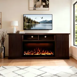 TV Stand Fireplace  Fully Assembled 70" Teak Okoume Veneer