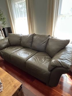 Gray/Green Leather 3-Set Sofa