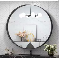 TETOTE 30 in. W x 30 in. H Round Mirror Framed Black Mirrors for Bathroom Wall Bathroom Vanity Mirror Over Sink @45