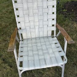 Vintage Aluminum and Wood Web Lawn Chairs with Extra Webbing