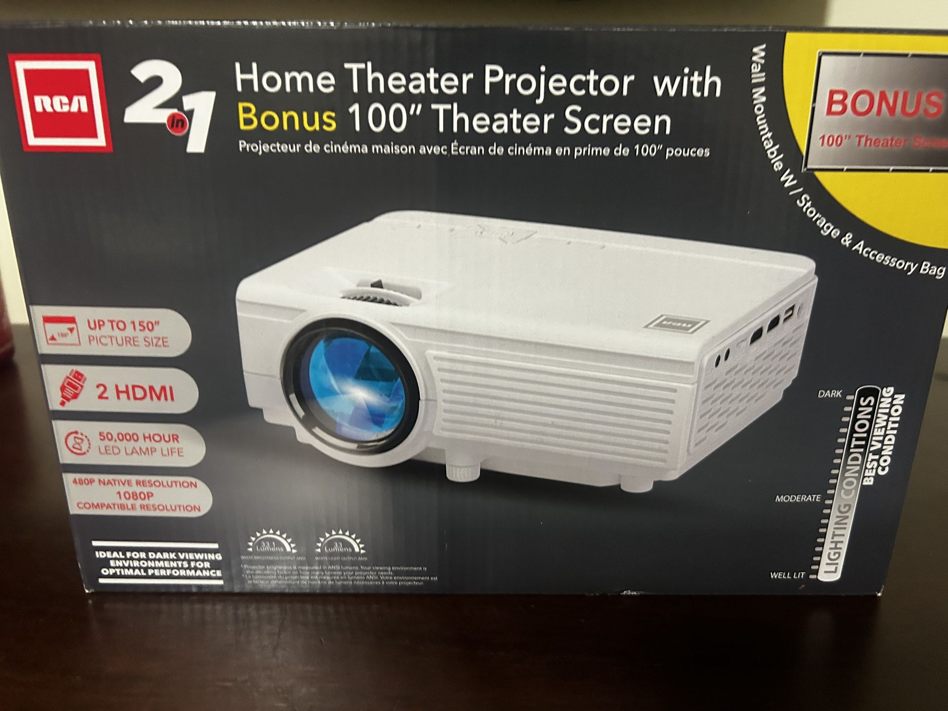 📽️ RCA Home Theater Projector + 100” Screen (NEW in box)