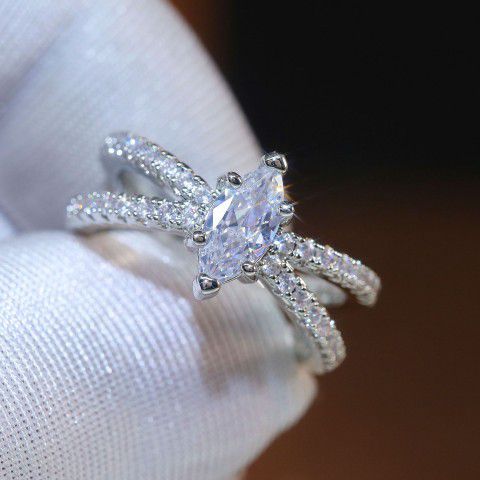 "Beautiful White Marquis Zircon Micro Pave Trendy Wedding Ring for Women, PD024
 
