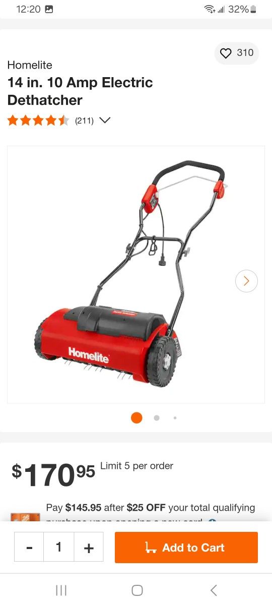 $75. - Homelite
14 in. 10 Amp Electric Dethatcher