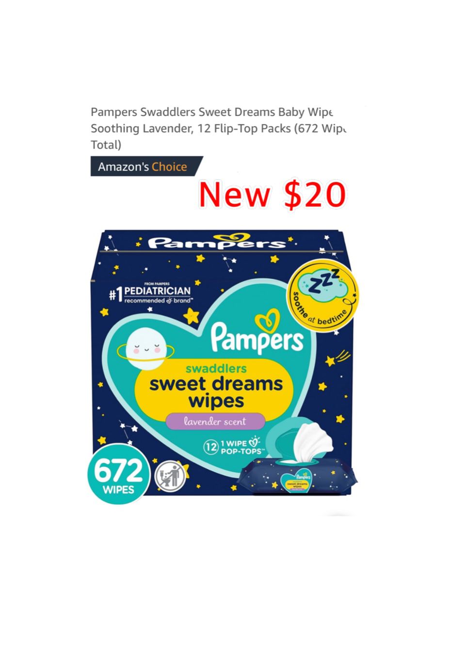 New Pampers Swaddlers Sweet Dreams Baby Wipes, Soothing Lavender, 12 Flip-Top Packs (672 Wipes Total) $20  East Palmdale 