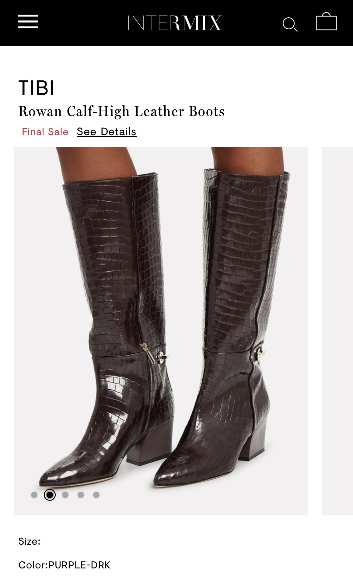 TIBI Rowan Calf High Leather Boots Size 39.1/2