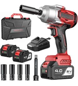 Cordless Impact Wrench, 1300N.m(959ft-lbs), 1/2" High Torque Impact Gun 21V Brushless, 4.0Ah Battery, 2400 RPM Impact Driver for Car Tires, Rusted Bol