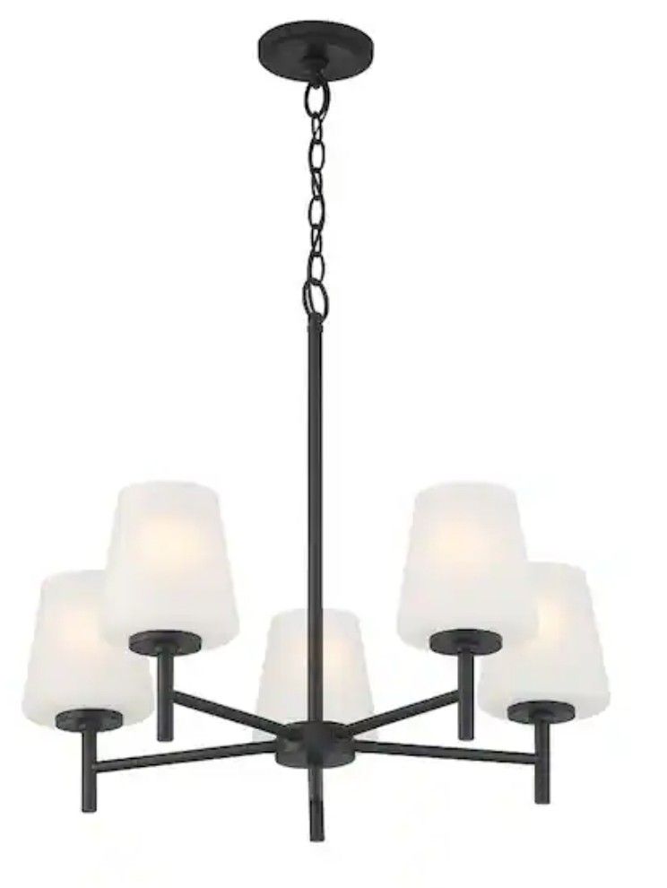 Good Lumens by Madison Avenue
5-Light Matte Black Chandelier with Etched Glass Shades