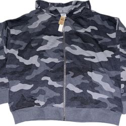 PINK Victorias Secret Gray Camo Full Zip Hoodie Sweatshirt NWT Womens Large