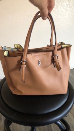 Tan Leather Tote Handbag with Silver Hardware