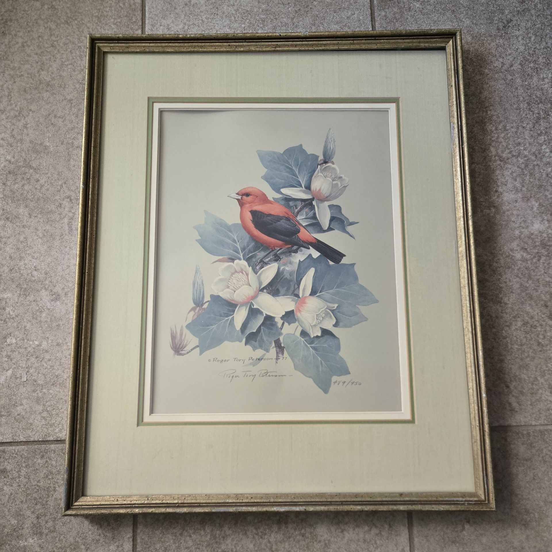 Scarlet Tanager by Roger Tory Peterson Framed Signed Art Print 1977 18x21" Birds