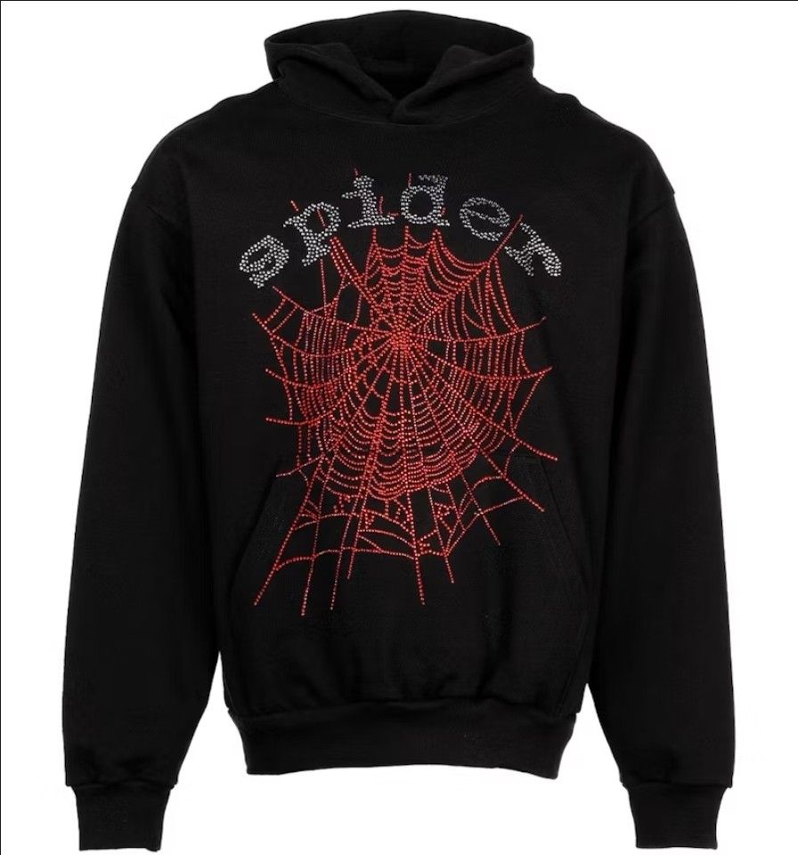 SPIDER WORLDWIDE HOODIE BLACK RHINESTONE