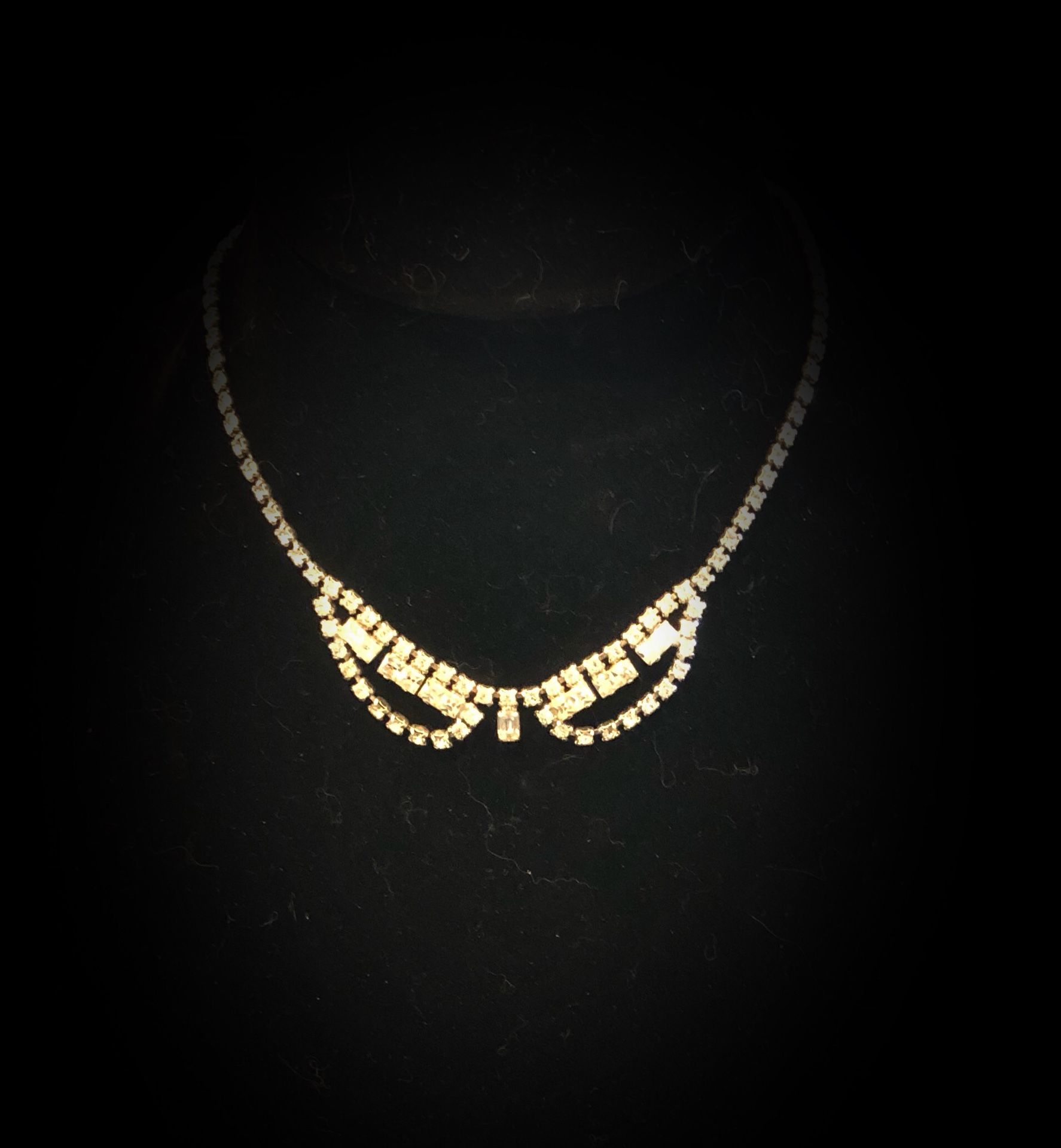 Vintage rhinestone choker necklace silver tone