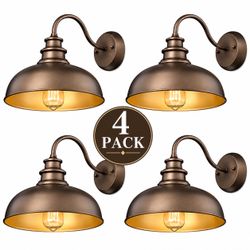 NEW 4-Pack Outdoor Gooseneck Barn Lights – Oil Rubbed Bronze & Gold – Farmhouse Style