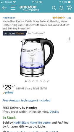 NEW* Electric Kettle Glass Boiler Coffee Pot, Water Heater 7 Big Cups 1.8  Liter with Quick Boil, Auto Shut Off and Boil-Dry Protection for Sale in  Indianapolis, IN - OfferUp
