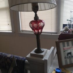 Vintage Clear and Ruby Red Cut Glass Lamp