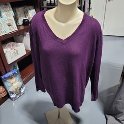 Notations Women Purple V-Neck Light Weight Sweater Sz 2X