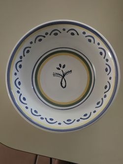 Beautiful Italian White, Blue & Yellow Trimmed Bowl