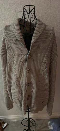 Men beige Nautica XXL Cable Knit Shawl Collar Toggle Cardigan