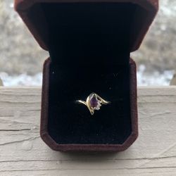 Beautiful Vintage 14k Solid Yellow Gold Garnet Diamond Ring Size 6.5-MM-MagicGlo