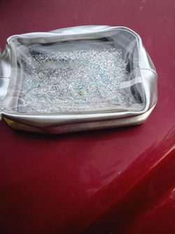 Clear Glitter Cosmetic Bag Silver Trim