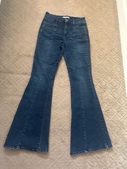 SO Dark Blue High-Rise Flare Jeans with Panel Seams size 5  High-rise flare jeans by SO in a dark blue wash. Vertical panel seams create a lengthening