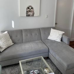 Light Gray Modern 84” Sectional Sofa with Bed & Reversible Storage Chaise