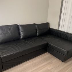 Black Leather Sofa Couch-Bed