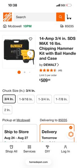 DEWALT 14-Amp SDS 3/4 inch hammer