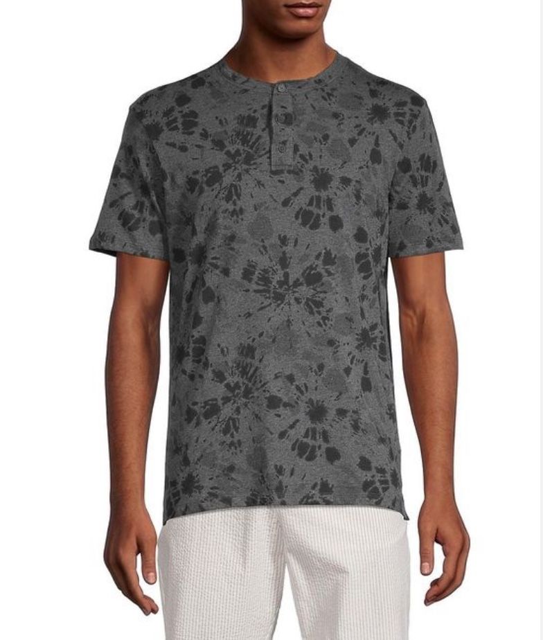 Civil Society Men’s Tie-Dye Print Henley In Charcoal Gray, Large. Awesome! Rare!