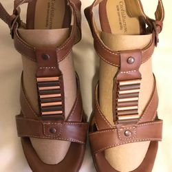 New Leather Sandals with 4” wedge heel Size 8