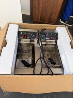 Double Tank Electric Deep Fryer with Timer & Oil Drain