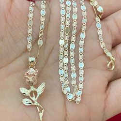 Cadena Valentino Y Dije De Flor Nuevos 14 Kilates 