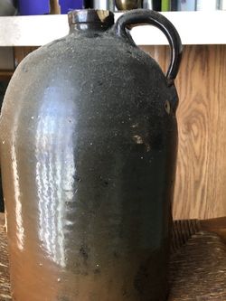 Tall Stoneware Jug ,small Chip On Top